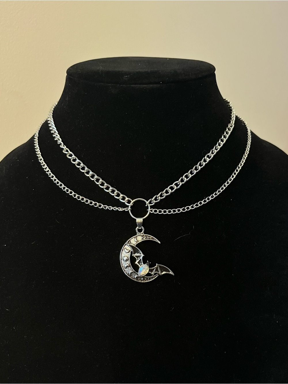 Hand Crafted Silver Moon & Bat Pendant Necklace - Picture 5 of 6